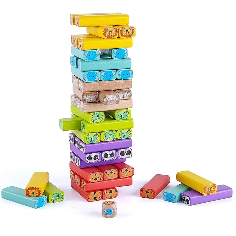 Animal Printed Educational Wooden Stacking Tumbling Tower Blocks Toys, Building Blocks for Kids (54 Pcs) Animal Printed Educational Wooden Stacking Tumbling Tower Blocks Toys, Building Blocks for Kids (54 Pcs)
