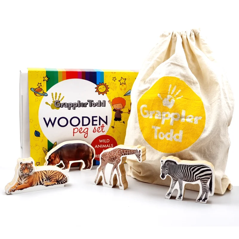 Wild Animals & Reptiles Wooden Toys for Kids- 12 Pieces