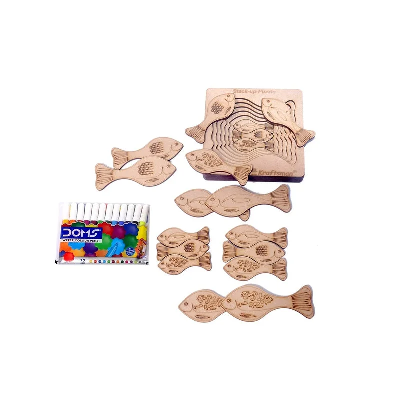 Stack up Puzzles/ Layered Puzzle Fish Shape for Kids | Color Kit Included | (18 Pieces)